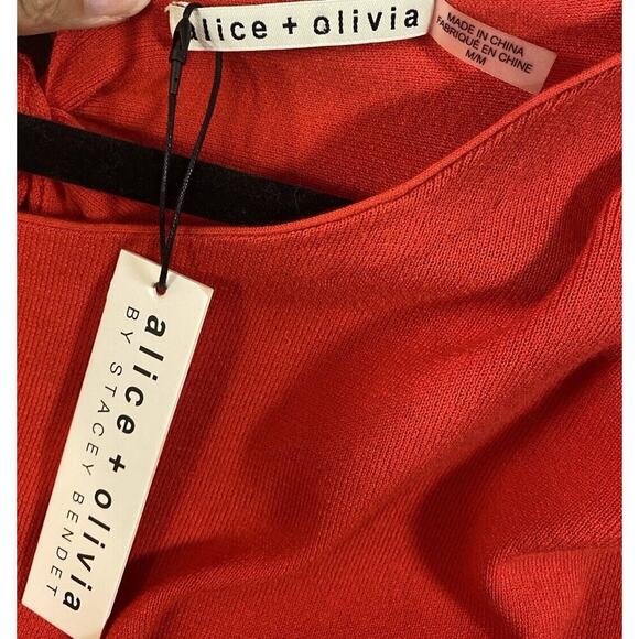 Alice & Olivia Sweater Womens Medium Red Open Back With Bows Holiday - Picture 13 of 16